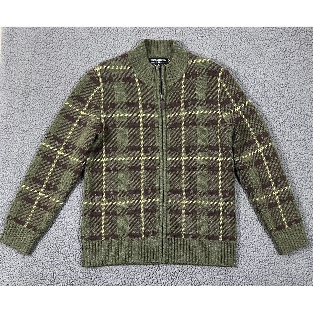 Kasper & Company ASL Wool Mohair Blend Plaid Full‎ Zip Cardigan Sweater Green M